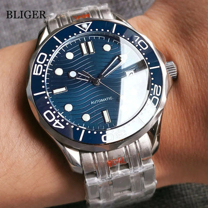 BLIGER Luxury 41mm Mechanical Men's Watch Sapphire Glass NH35AMIYOTA PT5000 Movement Steel Bracelet Ceramic Bezel Date Function