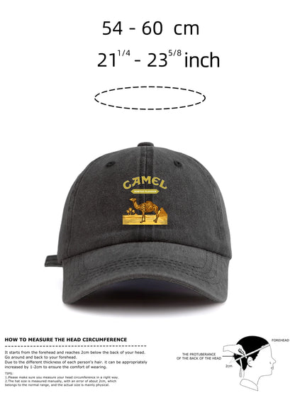 1pc Camel Print Washed Baseball Cap for Adults,  Minimalist Retro Style Casual Soft Adjustable Dad Hat, Perfect As Gift