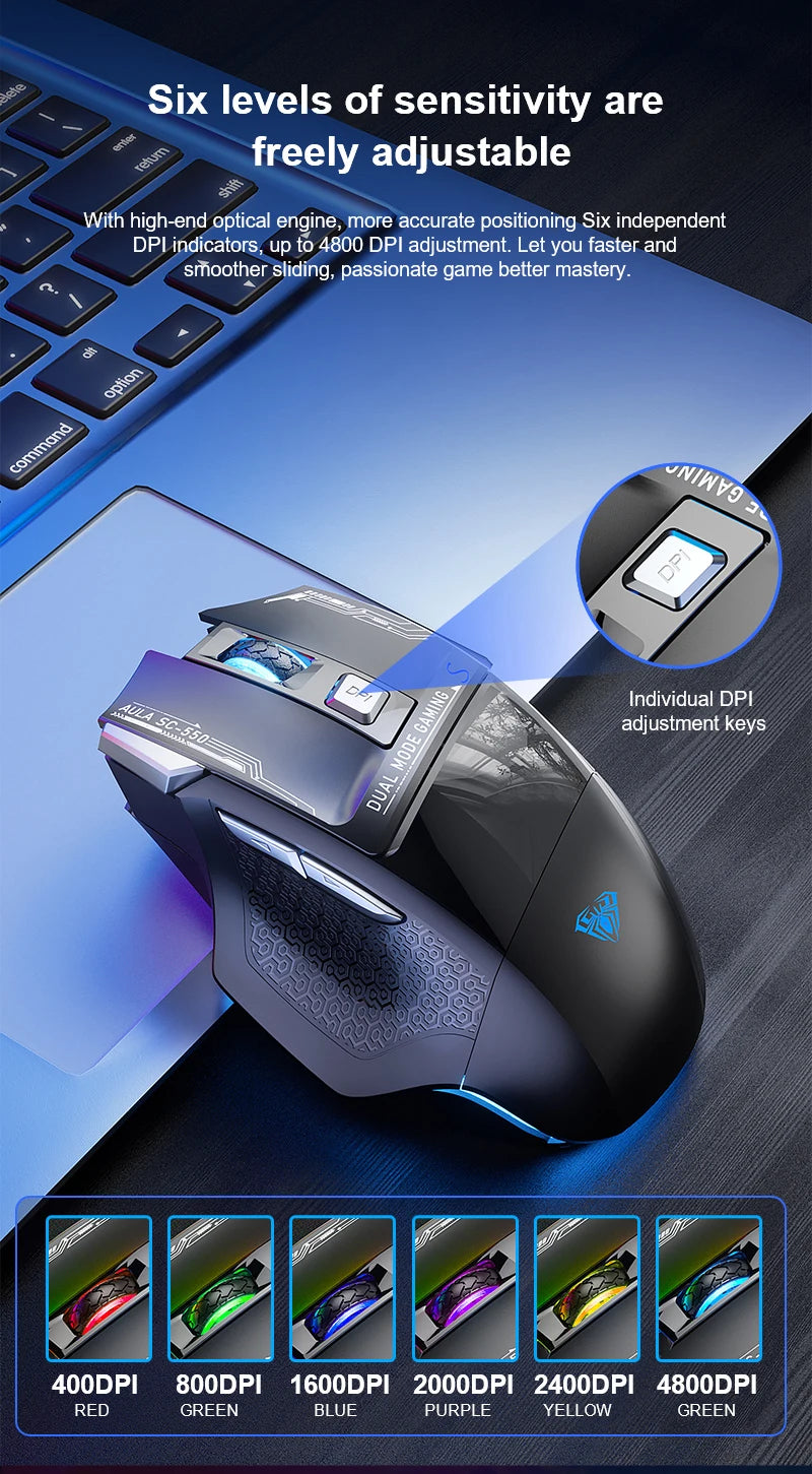 AULA SC550 Gaming-Maus 2.4G kabellose Makro-Maus RGB-Hintergrundbeleuchtung ergonomisches Design E-Sports-Maus PC-Zubehör