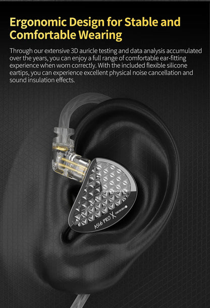 KZ AS16 PRO X HiFi-In-Ear-Monitor-Ohrhörer – Kabelgebundene Kopfhörer mit 8 Balanced-Armature-Treibern und Mikrofon