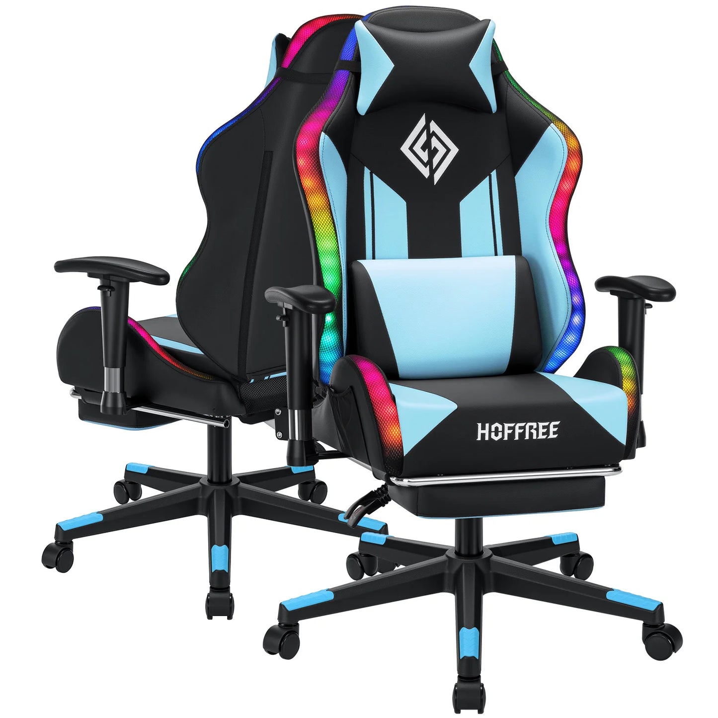 LED Gaming Chair for Children 8-15 Years, Adjustable Gamer Chair with LED Lighting, Footrest & Lumbar Support, Ergonomic PC Chair