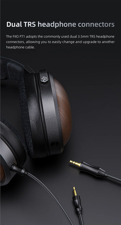 FiiO FT1 Professional Wired HiFi Monitor Headphones – North American Walnut Over-Ear Dynamic Stereo Headset with Leather & Metal Build