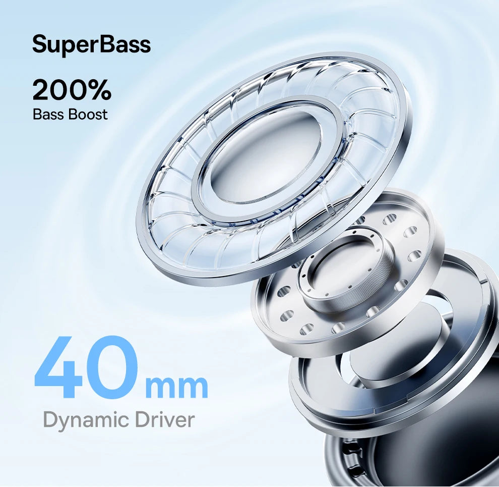 Baseus Wireless Bluetooth 5.3 Over-Ear Headphones – HiFi 40mm Driver, 70H Playtime Foldable Headset with Spatial Audio