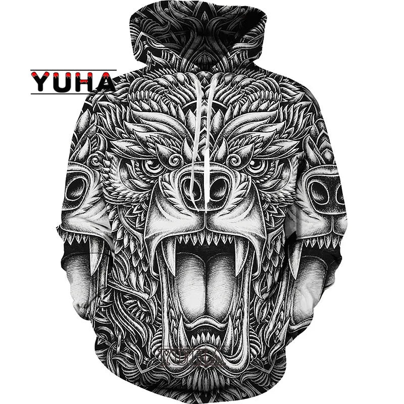Wolf 3d Printed Hoodies Unisex Cool  Pullover Animal Graphic Sweatshirt Men’s Street Wear