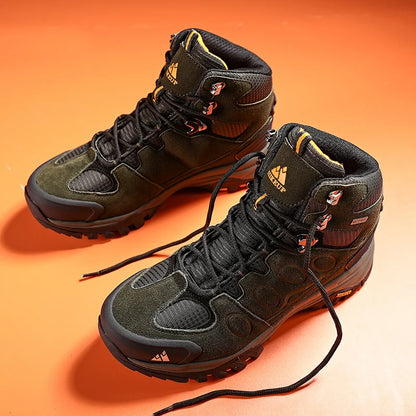 HIKEUP High-Top Men Hiking Boots Winter Outdoor Shoes Lace-Up Non-slip Outdoor Sports Casual Trekking Boots Men Waterproof Suede