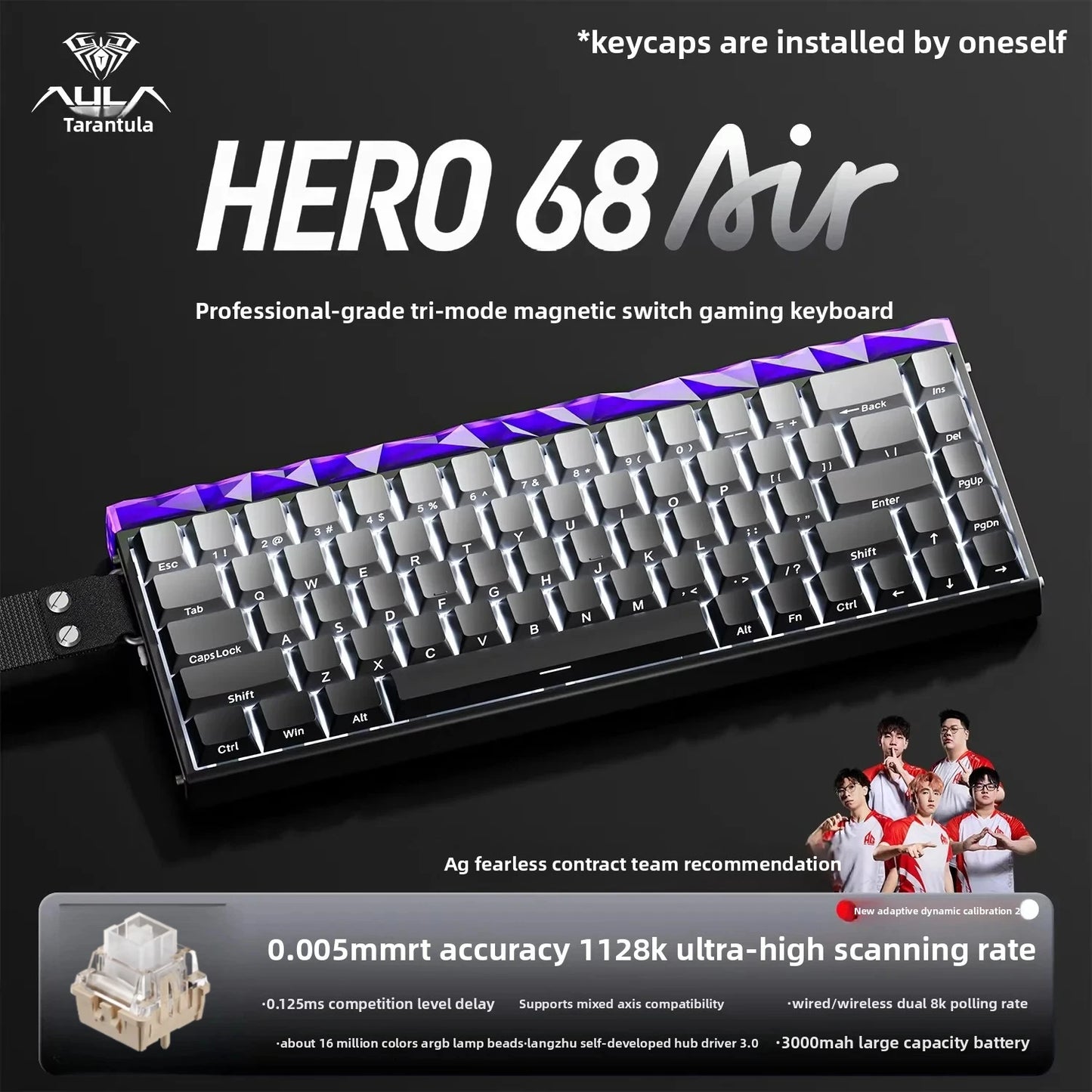 New AULA HERO68 Air 3-mode Magnetic Switch Gaming Mechanical Keyboard E-sport Custom Wired Keyboard Ergonomic Accessories