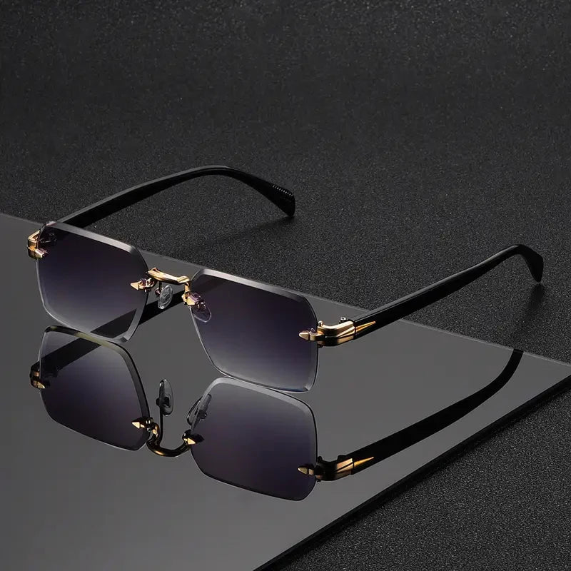 1 Pair of Rimless Rectangular Trendy Fashion Sunglasses, Suitable for Vacations, Parties, Gifting, Music Festivals