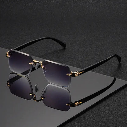 1 Pair of Rimless Rectangular Trendy Fashion Sunglasses, Suitable for Vacations, Parties, Gifting, Music Festivals