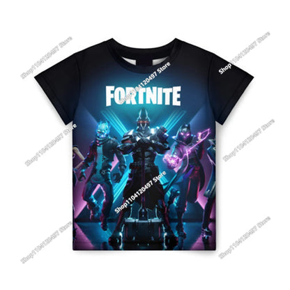 Аниме Fortnite тениски за момичета, тениска за момчета, бели тениски с анимационен принт, летни бебешки тениски, сладки горнища с принт, костюм
