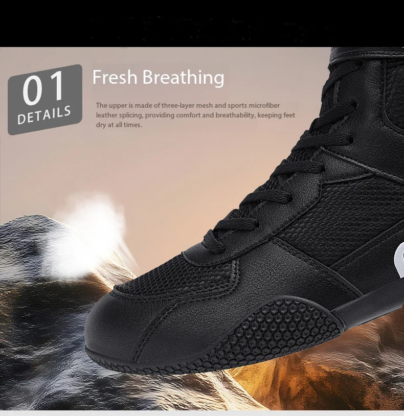 New Men's Large Wrestling Shoes Mesh Breathable Boxing Shoes Anti-Slip Wear-Resistant Sneakers Fashionable Casual High Sport Shoes