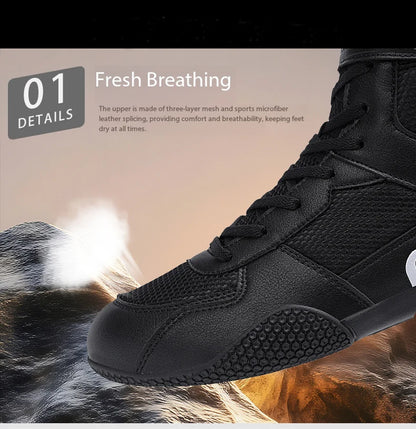 New Men's Large Wrestling Shoes Mesh Breathable Boxing Shoes Anti-Slip Wear-Resistant Sneakers Fashionable Casual High Sport Shoes