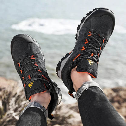 HIKEUP High-Quality Leather Hiking Shoes, Durable Outdoor Sport Men Trekking Leather Shoes, Lace-Up Climbing Hunting Sneakers