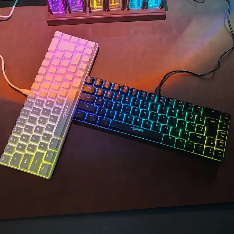 Ultra-Compact 65% Size Gaming Membrane Keyboard, Ergonomic RGB Backlit, Portable 68-Key Wired Office Keyboard with USB Plug-in