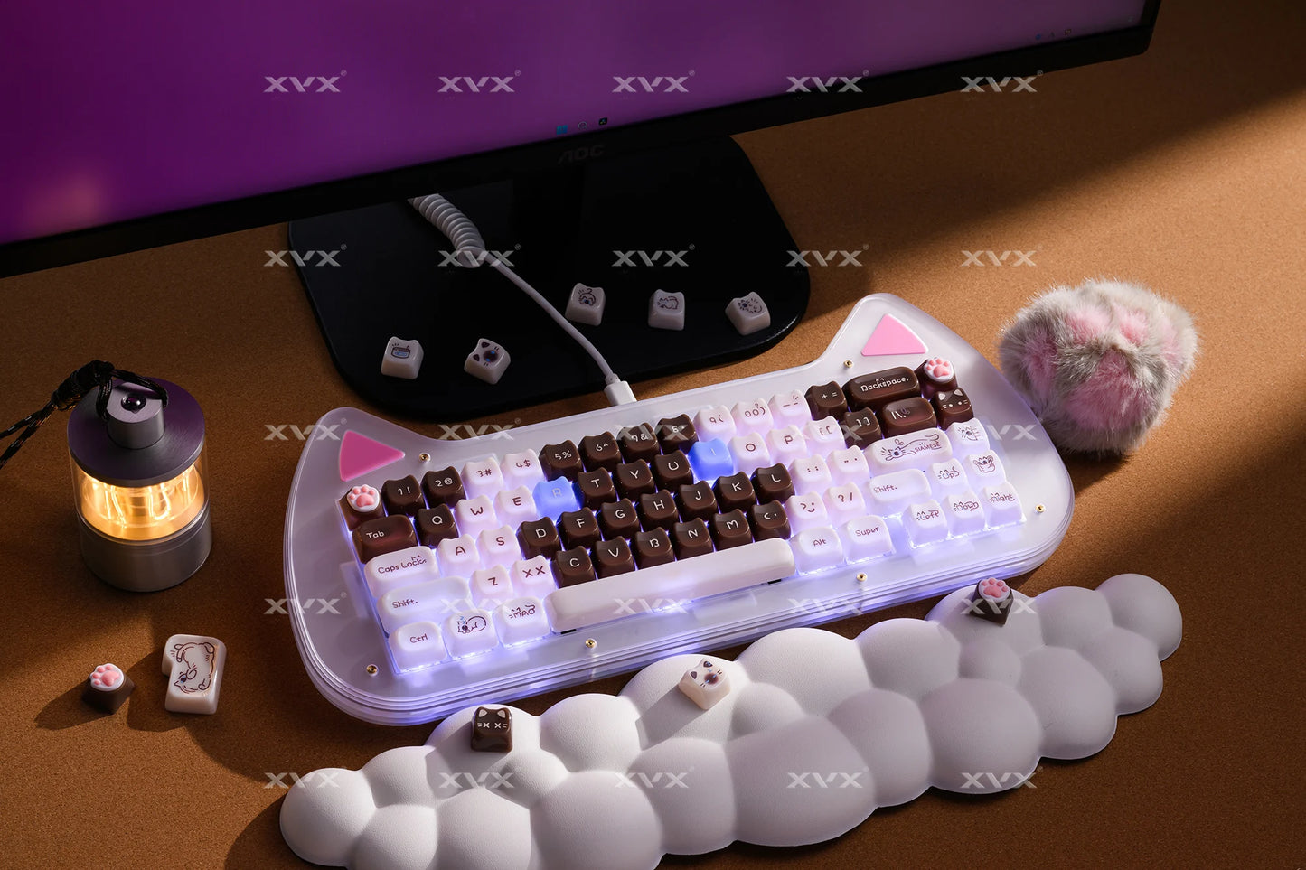 Keycaps XVX 148 Teclas Tema Gato Perfil MAO Keycap Coreana Brilhante e Fofa para Teclado 61 64 68 78 87 96 98 104 108