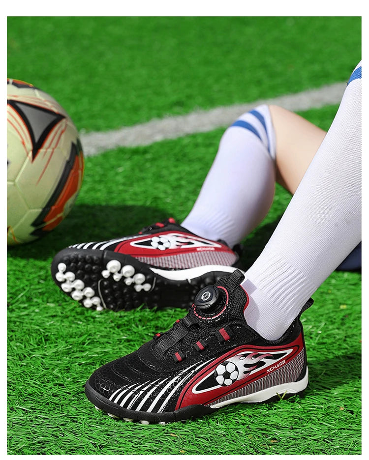 Children's Rotating Buckle Sneakers Students Competition Training Football Shoes Fashionable Lightweight Anti-slip Footwear