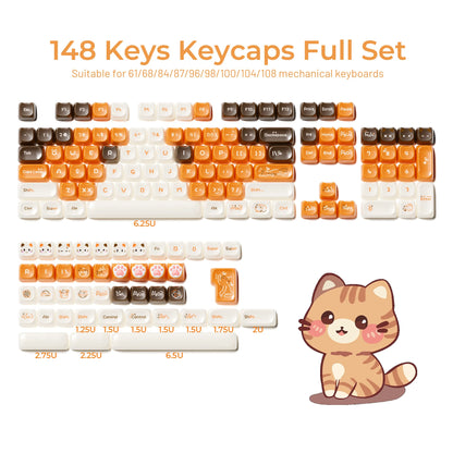 Keycaps XVX 148 Teclas Tema Gato Perfil MAO Keycap Coreana Brilhante e Fofa para Teclado 61 64 68 78 87 96 98 104 108
