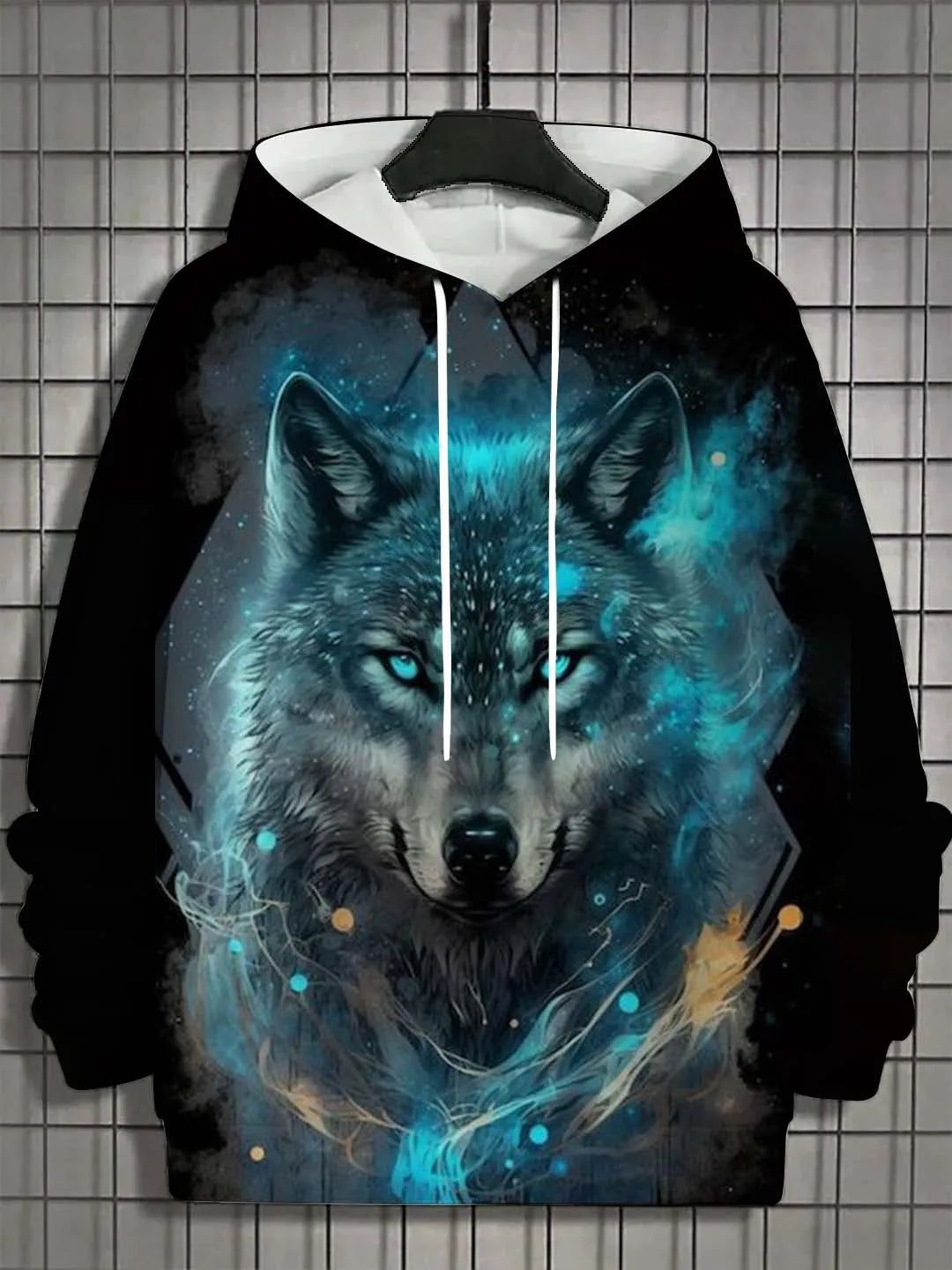 2025 Herren-Herbstmode: bequemes, weiches Kapuzen-Sportshirt mit Wolf-Print für Outdoor, City und Streetwear