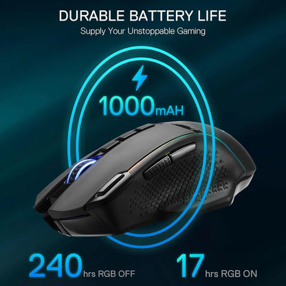 Redragon M991 kabellose Gaming-Maus, 26000 DPI, 3 Modi, 9 Makro-Tasten, RGB-Hintergrundbeleuchtung, Schwarz
