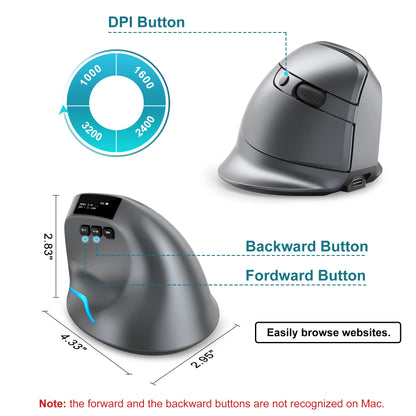 Lefon F26C Vertical Mouse, Wireless with OLED Screen, Bluetooth Ergonomic Mouse, Optical Rechargeable Gaming Mice for PC Laptop