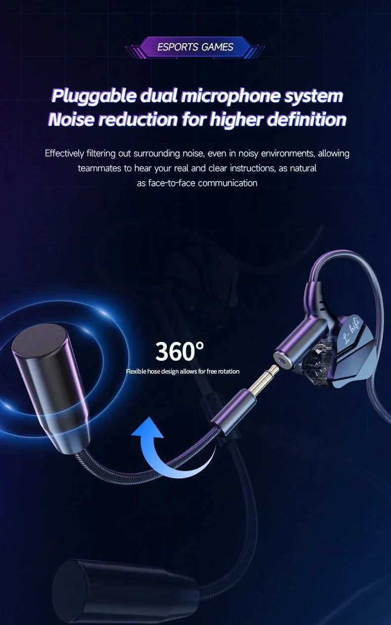 Gaming Earbud Gamer Headphone With Dual Microphones Typec&3.5mm In-ear Earphones HiFi Stereo Headsets Sport with Mic for Samsung