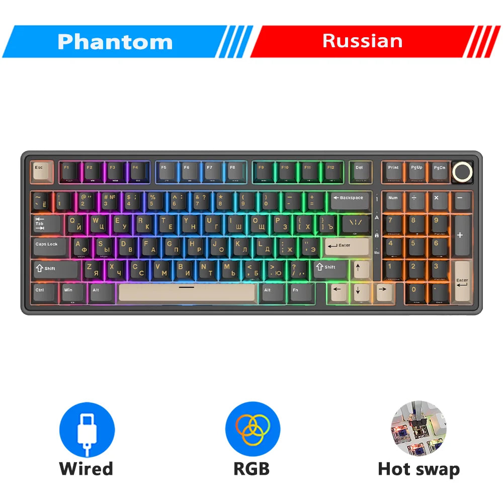 RK ROYAL KLUDGE R98Pro Gasket Wired Mechanical Keyboard 98 Keys RGB Hot-swappable Pluggable Button Gamer Keyboard PBT Keycaps