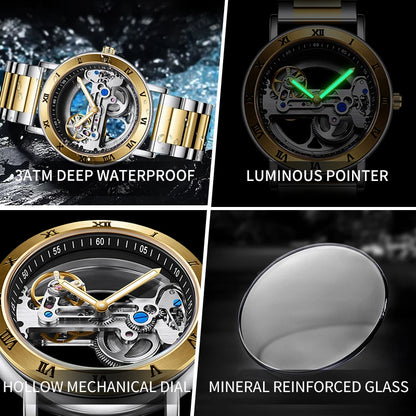 AKDPN Men's Watches Automatic Mechanical Stainless Steel Men's Wrist Watch Skeleton Automatic Watches for Man Watch Montre Homme