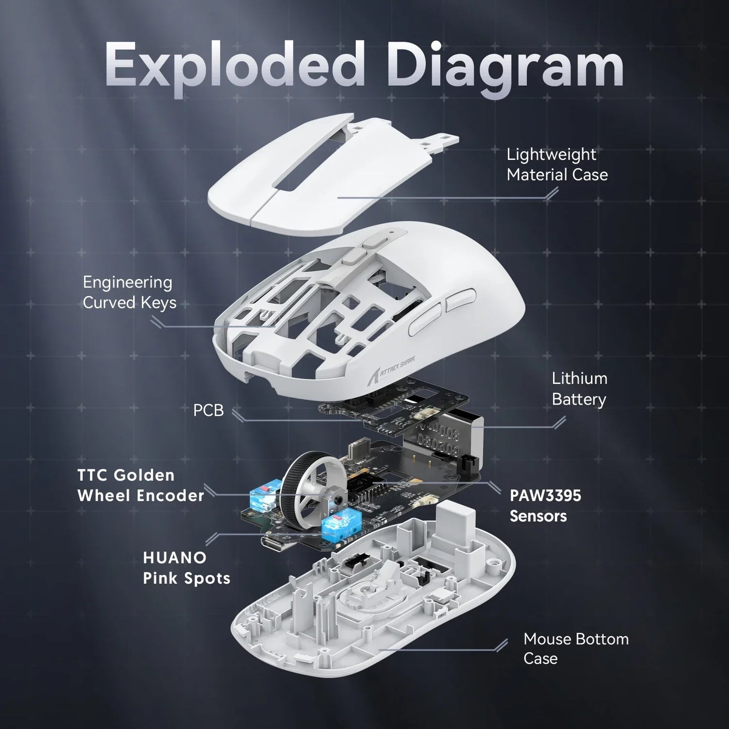 Attack Shark X6 Lightweight Wireless Gaming Mouse with 3 Mode Up to 26K DPI RGB Backlight Charging Base for Laptop Desktop
