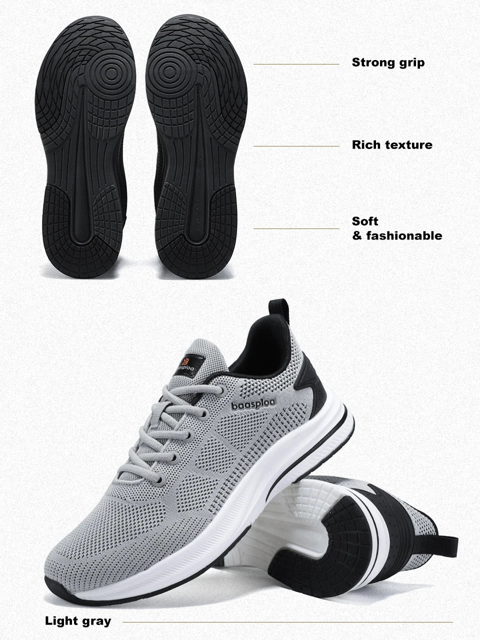 Baasploa Men's Running Shoes Brand, Male Designer Mesh Casual Sneakers, Lightweight Lace-Up New Male Outdoor Sports Tennis Shoes