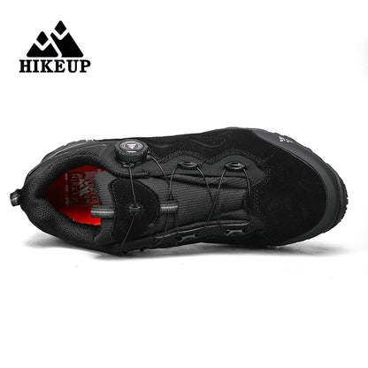 HIKEUP Leather Men's Outdoor Hiking Shoes Tourist Trekking Sneakers Mountain Climbing Trail Jogging Shoes with Turnbuckle