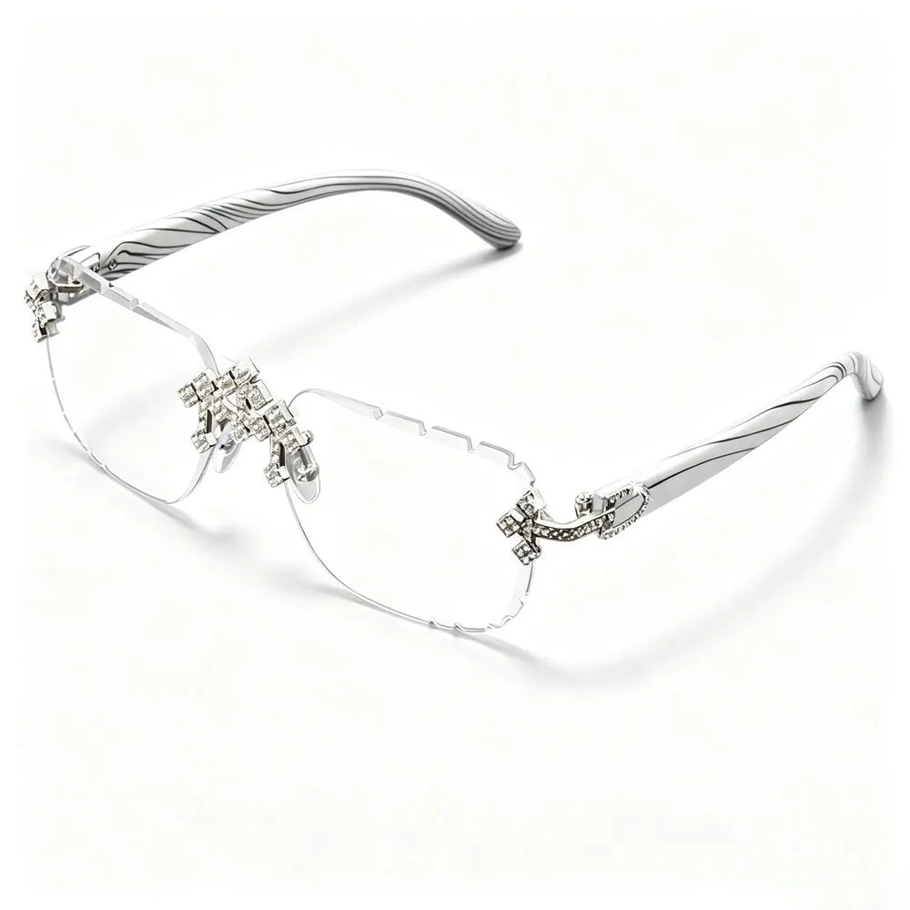 2025 Fashion Square Rimless Sunglasses For Women Cross Diamond Metal Frame Luxury Eyewear Cut Lens UV400 Shades Sun Glasses