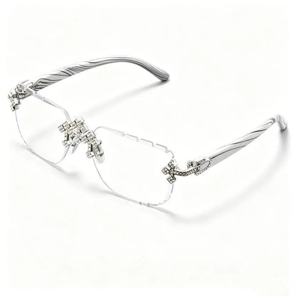 2025 Fashion Square Rimless Sunglasses For Women Cross Diamond Metal Frame Luxury Eyewear Cut Lens UV400 Shades Sun Glasses