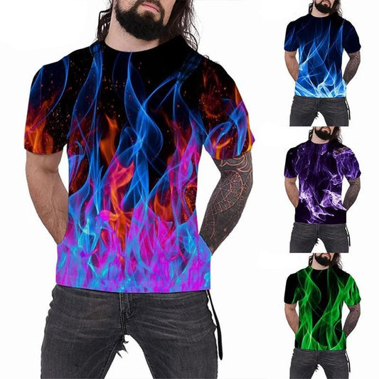 Summer Cool Men's Women's Fashion Casual T-Shirt 3D Printing Multicolor Flame Short Sleeve T-Shirt 100-6XL