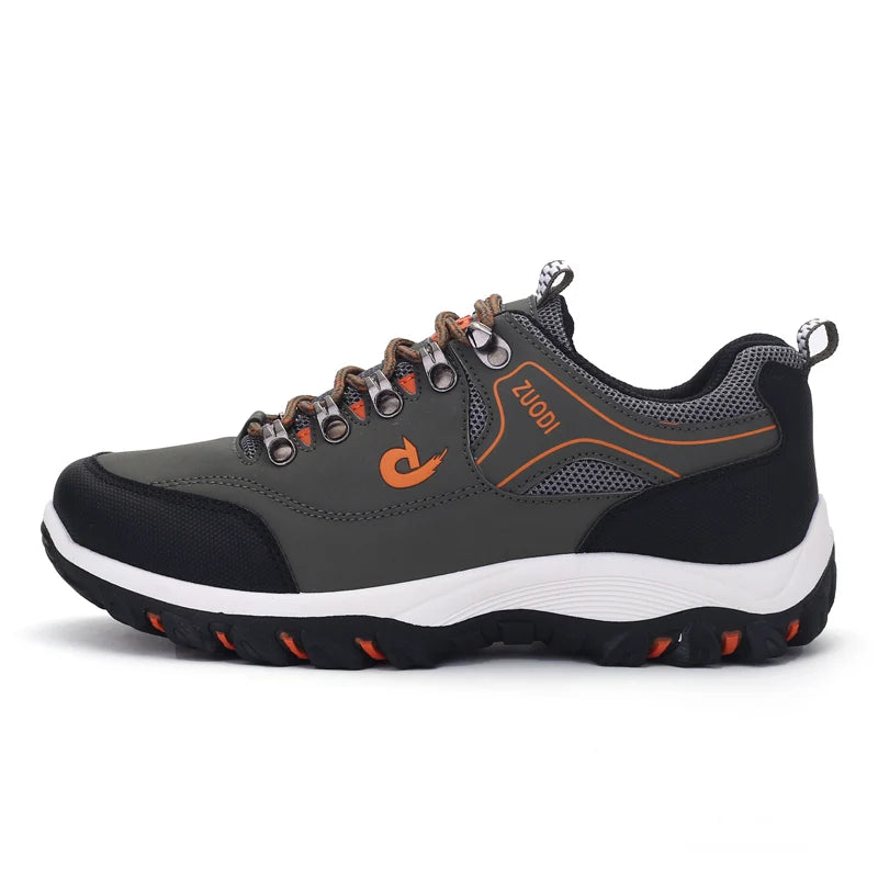 Autumn and Winter Men's Waterproof Hiking Shoes, Outdoor PU Leather Sports Shoes, Wear-Resistant, Walking, Tactical