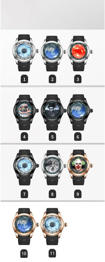 KAFYASE Fashion Earth Bubble Rubber Automatic Watches Luxury Men 46mm Mechanical Wristwatches Art Eye Ball Dial Classic Watch