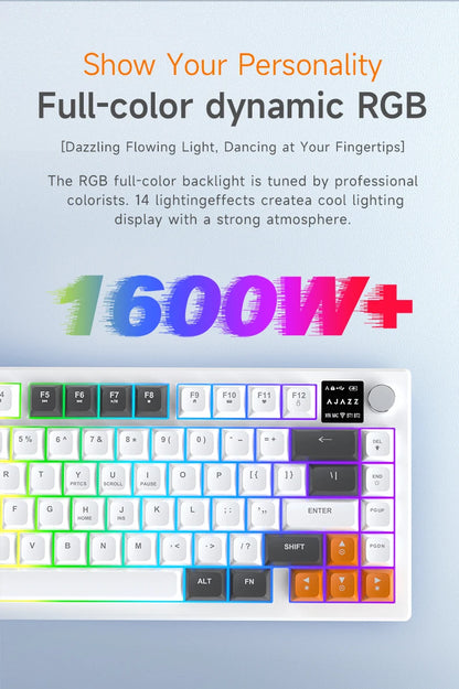 AJAZZ AF82 Low-Profile Electrostatic Keyboard 4000mAh Tri-Mode 75% Type-C Display Screen Keyboard Office Gaming E-sport