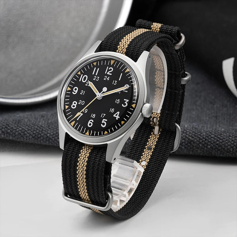 Militado ML07 Quartz Watch VH31 Sweep Movement Domed Sapphire Crystal Luminous 10Bar Waterproof 36mm Vintage Mens Watches