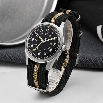 Militado ML07 Quartz Watch VH31 Sweep Movement Domed Sapphire Crystal Luminous 10Bar Waterproof 36mm Vintage Mens Watches