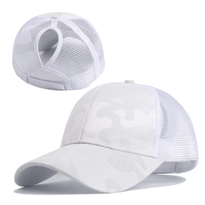 1pc Outdoor Camo Mesh Baseball Cap for Women Adjustable Ponytail Snapback Lightweight Sun Hat for Female Runners Hikers