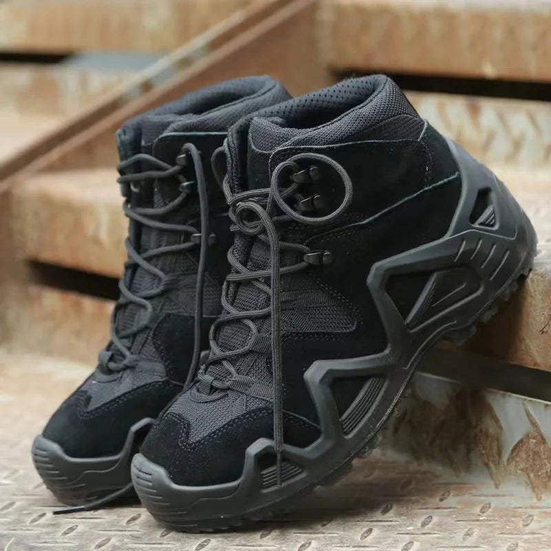 Lynjacye Mid-Cut Green Combat Boots Men Women Size 39-46 Outdoor CS Training Hiking Shoes Desert Ankle Climbing Bota Masculina