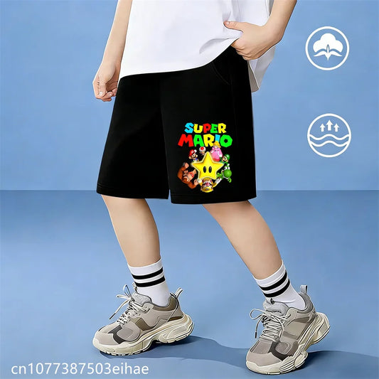 Premium Cotton Summer Shorts for Children with Super Mario Cartoon Elements, Fashion Casual Silhouette, Perfect for Daily
