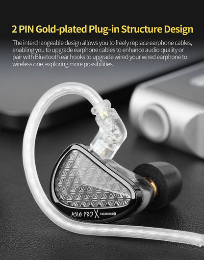KZ AS16 PRO X HiFi-In-Ear-Monitor-Ohrhörer – Kabelgebundene Kopfhörer mit 8 Balanced-Armature-Treibern und Mikrofon