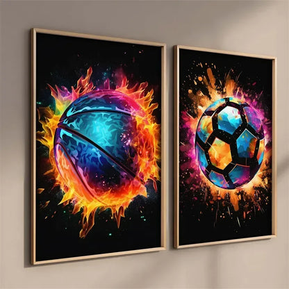 Pop Neon Video Game Character Poster Gamepad Headphones Football Basketball Canvas Print Wall Art Decor Gaming Room Decoration