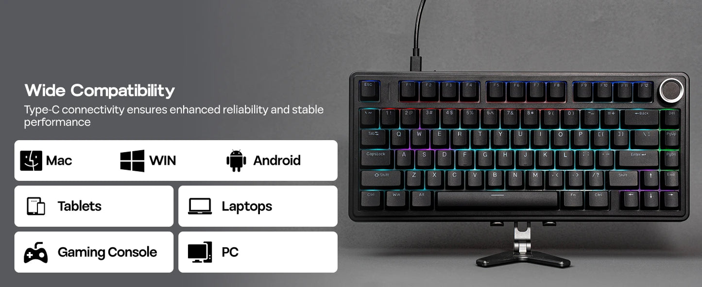 EPOMAKER x AULA F75 kabelgebundene mechanische Hot-Swap-Tastatur 75% ANSI US-Layout mit Gasket-Mount und Drehregler für Mac/WIN/Android