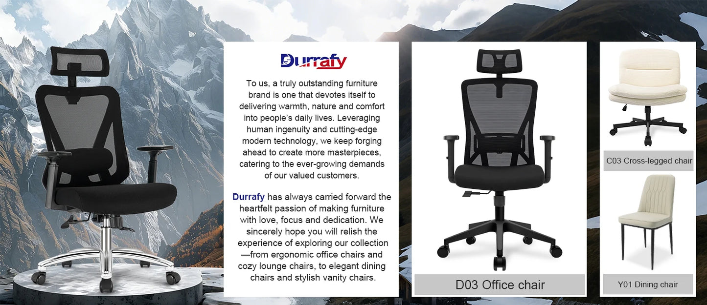 Durrafy Ergonomic Office Chair, Desk Chair With Headrest, Armrests, Swivel Chairs With 90°-130° Reclining Function (Lockable)
