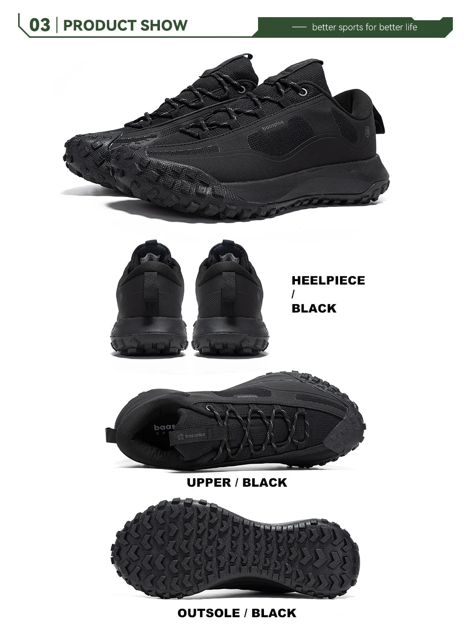Baasploa Hiking Shoes Men Outdoor Waterproof Camping Resistant Non-Slip Sneakers Casual Lightweight Lace-Up Walking Shoes for Men