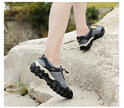 Summer Men's Mesh Sports Shoes, Fashion Mountaineering Breathable Lightweight Anti-Slip Shoes, Outdoor Travel Running Casual Shoes