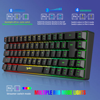 Ultra-Compact 65% Size Gaming Membrane Keyboard, Ergonomic RGB Backlit, Portable 68-Key Wired Office Keyboard with USB Plug-in