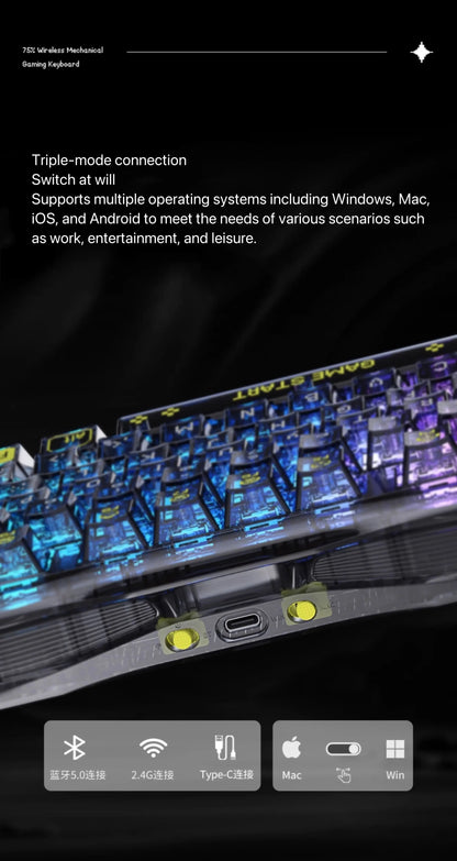 Gravity Planet K1 LITE Wireless Bluetooth Wired Tri-mode Mechanical Keyboard with Backlight for Office, Gaming and General Use