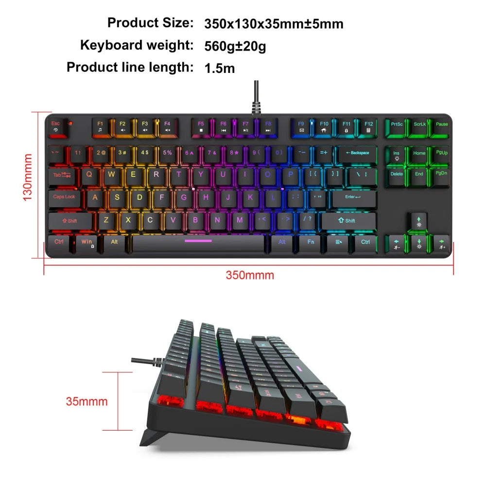 New Computer Keyboard Waterproof Portable Gaming Keyboard Backlit Ergonomics Colorful Keyboard Computer Accessories 87 Keys USB