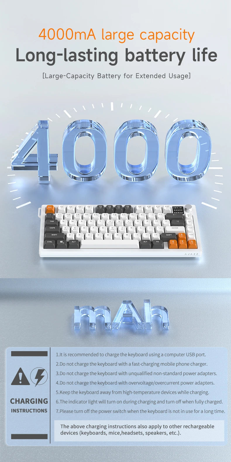 AJAZZ AF82 Low-Profile Electrostatic Keyboard 4000mAh Tri-Mode 75% Type-C Display Screen Keyboard Office Gaming E-sport